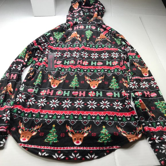 No Bo Junior's Christmas Plush Hooded Pullover Deer Ho Ho Size Sm 3-5 Black New - Picture 2 of 16